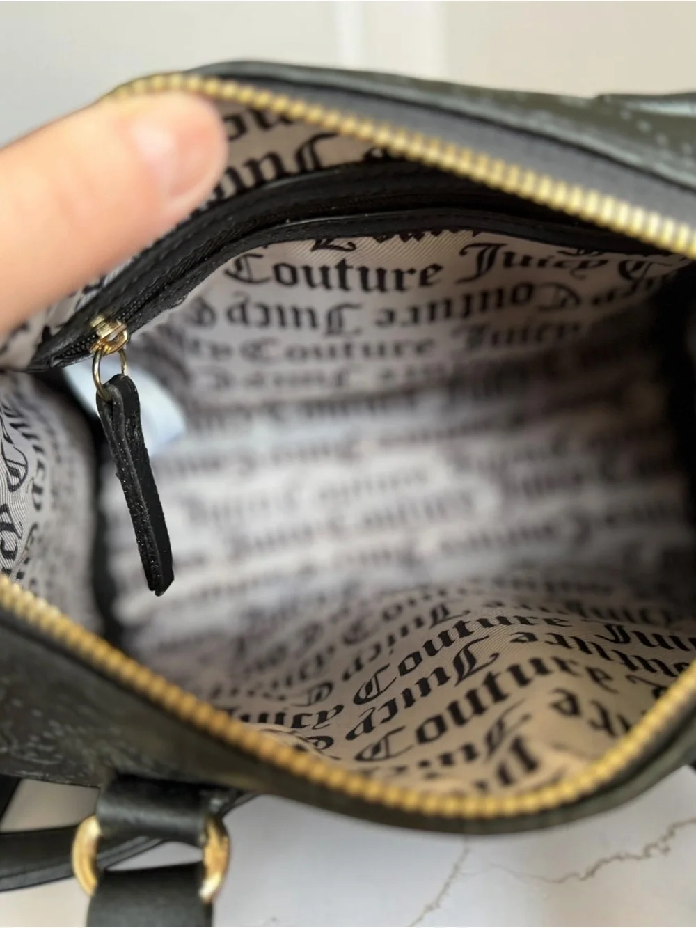 Juicy Couture Black Embossed Satchel with Pink Tag